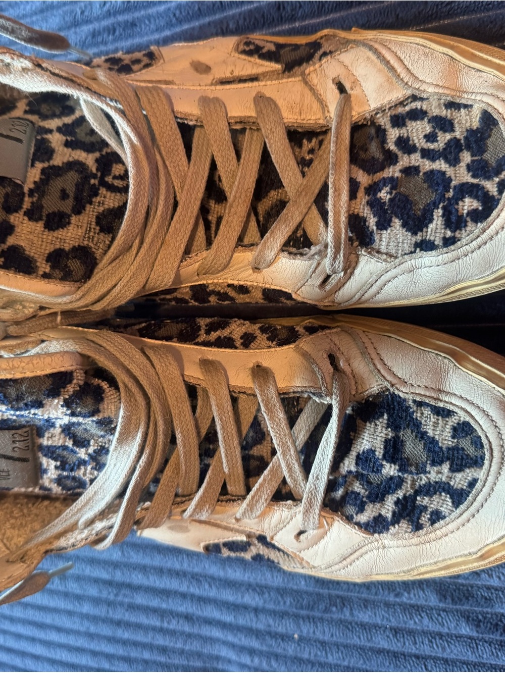 Golden Goose Beige and Navy Leopard-Print Sneakers